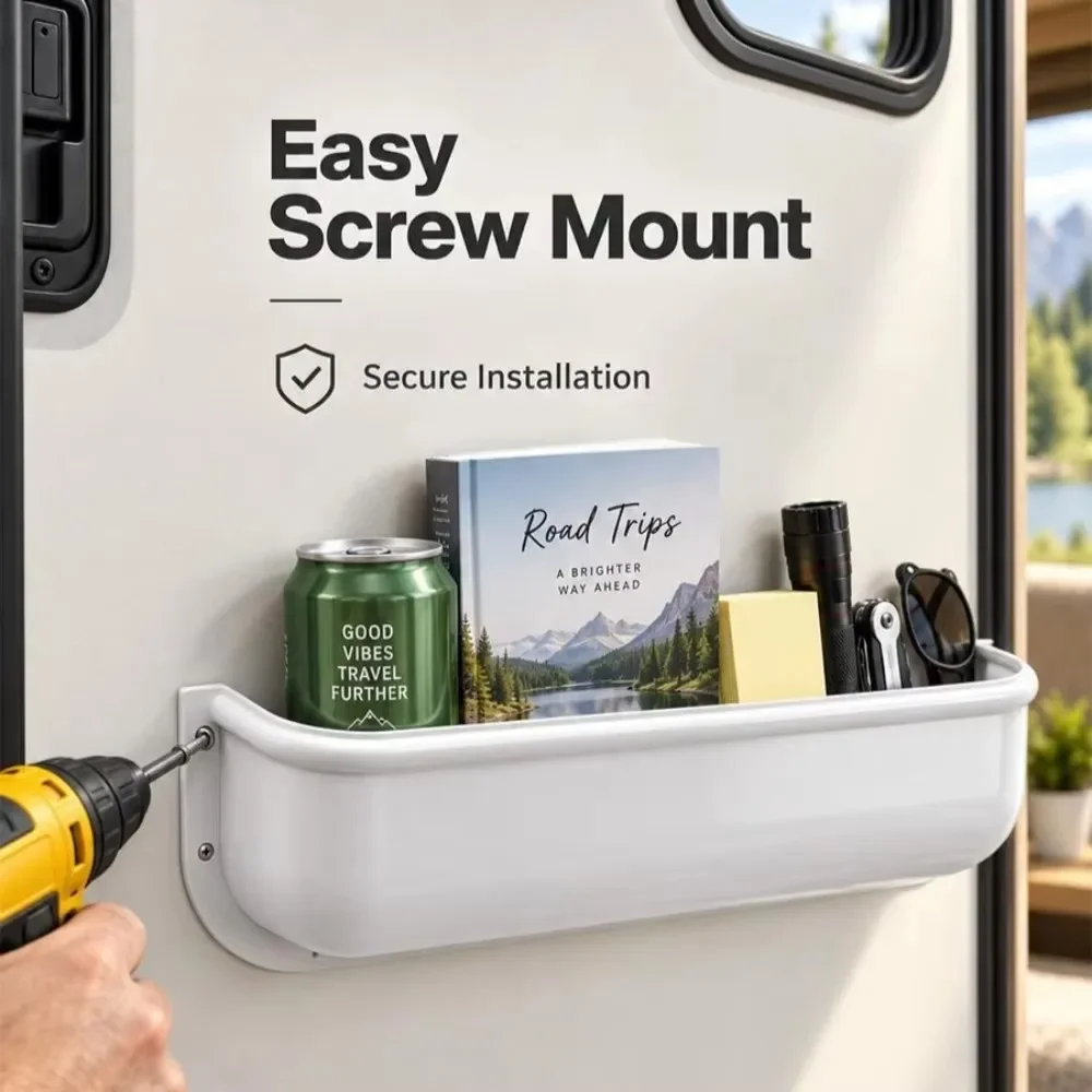 Anti-Collision Temperature Resistant for RV Door Plastic Storage Box Wall Mount Long Slot Organizer with Screws Installation