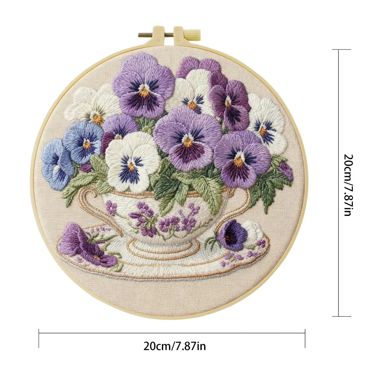 1 Stück 20X20CM/15X15CM 7,87/6,3 Zoll Lila Blumen Stickerei Starter-Kit DIY-Kit DIY-Stickerei-Set Handarbeiten Nähkunst – Detail 4