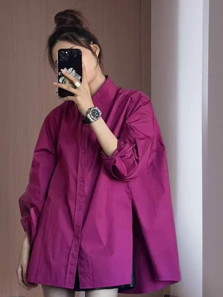 

Ele Mid-Length Loose Women's irt Unique Faionable Korean Sle Long Sve Collar Color Spring 2024