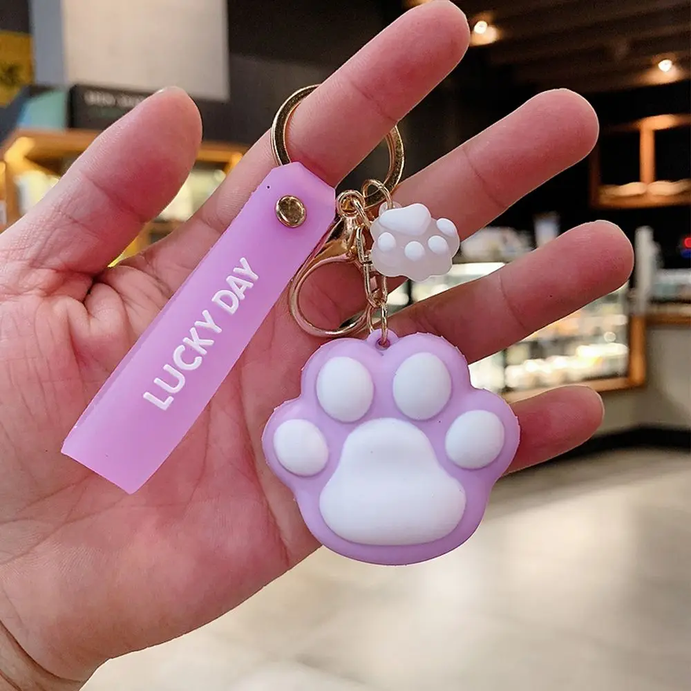 Personality Car Key Ring Children Schoolbag Pendant Cat Paw Key Buckle Women Key Chain Cartoon Animal Korean Style Key Rings