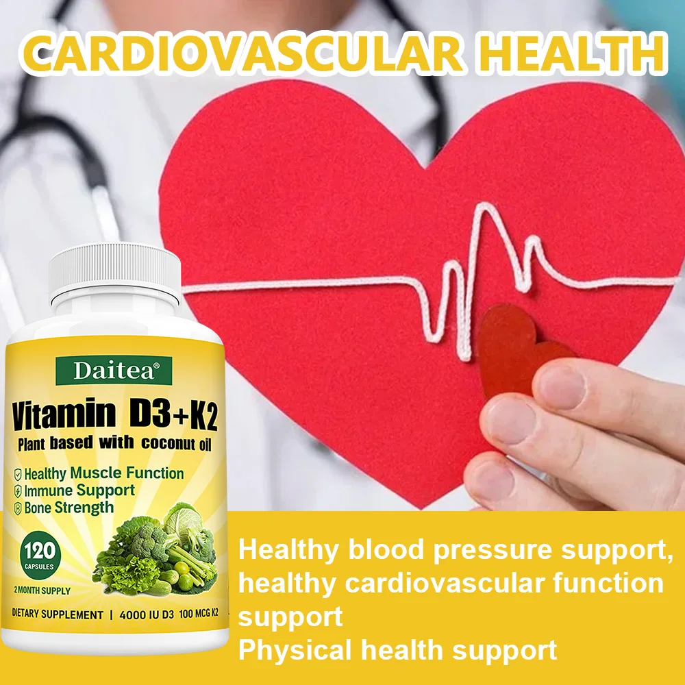 Vitamin D3 4000 IU and K2 100 Mcg Capsules - Absorption, Digestion and Health, Bone and Heart Health Support, Easy To Melt