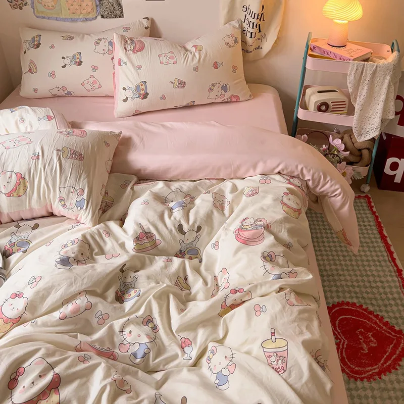 Maternal Infant Grade A Washed Cotton Bedding Four Piece Set Bed Sheet Quilt Cover Student Dormitory
