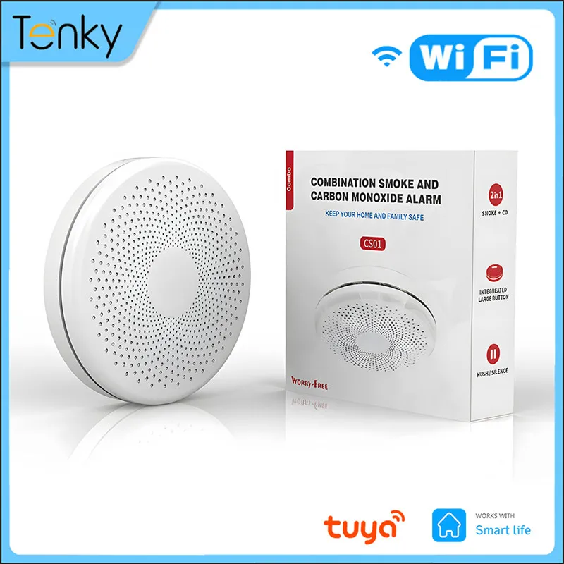 Tuya WiFi Smoke & Carbon Monoxide 2in1 Detector Fire CO Sensor Security Protection 85db Sound Alarm Smart Life Remote Monitoring