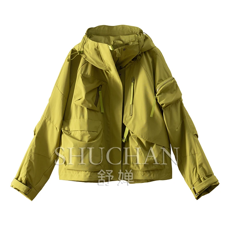 Safari Style Outdoor Casual Loose Hooded Jacket Women Waterproof 2024 Autumn Casacos De Inverno Feminino