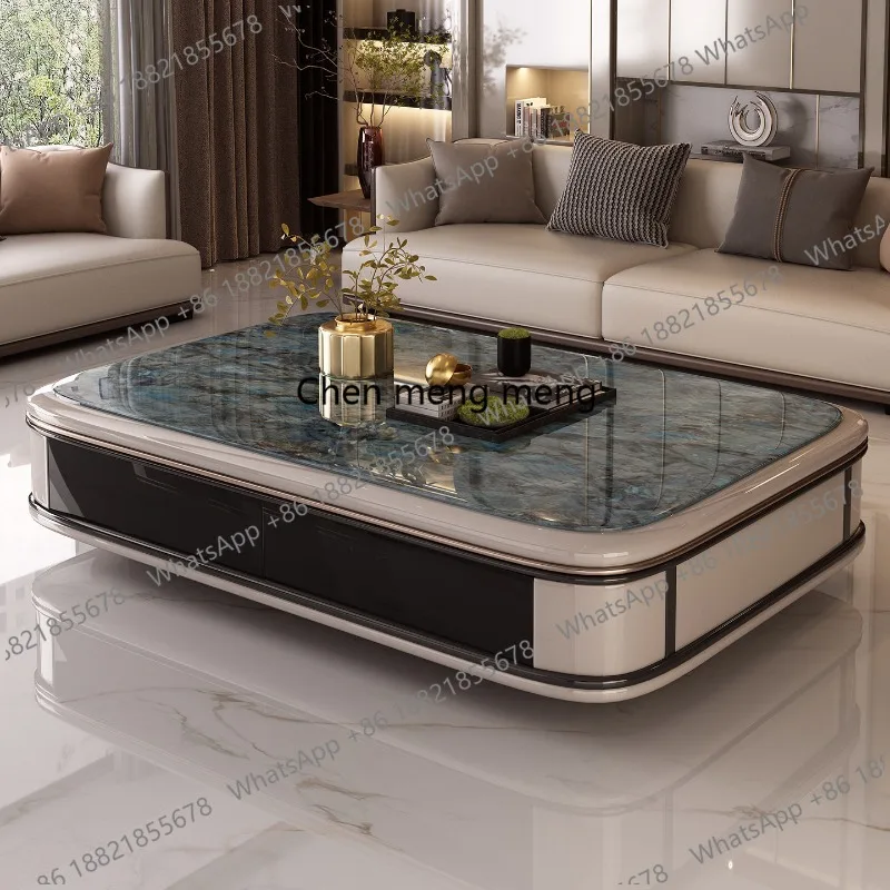 Light luxury blue living room coffee table 1.5 meters high-end tea table heightened storage household size apartment
