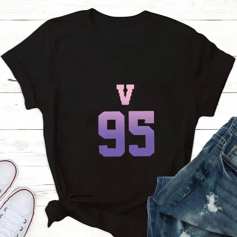 

V 95 Print Taehyung Jungkook Fan T-Shirt Women Suga Kpop Harajuku Tshirt Woman Tshirts Aesthetic Y2K Clothes Women's Top