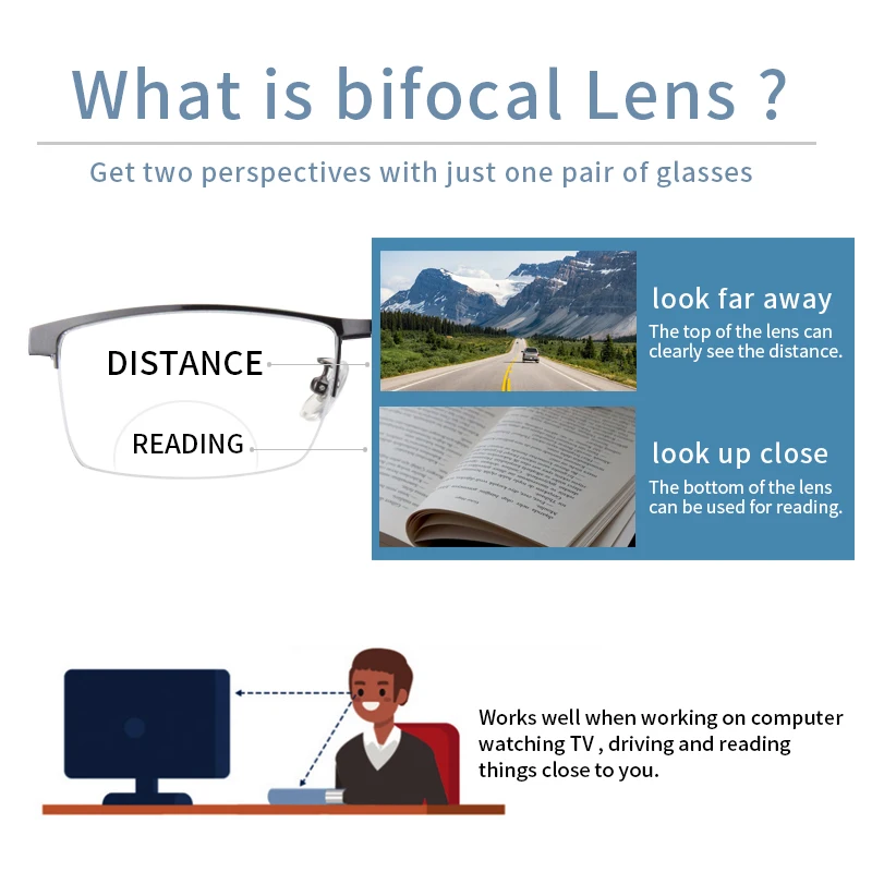 Bifocal Reading Glasses Anti Blue Ray Anti-fatigue for Men Magnifying Presbyopic Eyeglasses Diopters:+1 +1.5 +2 +2.5 +3+3.5+4.0