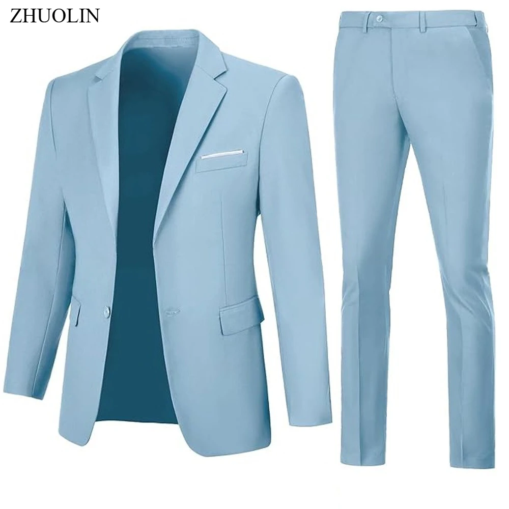 Ternos masculinos 2 peças conjunto fino ajuste jaquetas calças elegantes para blazers de casamento roupa formal moda clássico completo 2025 traje