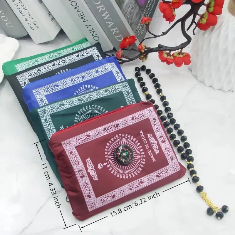 1Set Islamic Travel Prayer Mat With Beads Portable Prayer Rug With Compass Waterproof Muslim Prayer Mat For Ramadan Gifts