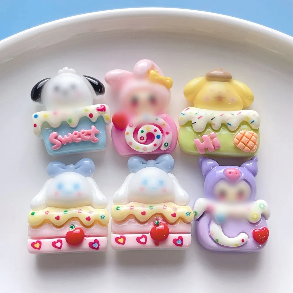 5Pcs cute sanrio cake cartoon resin flatback supplies diy kawaii resin accessories crafts materials scrapbooking embellishment