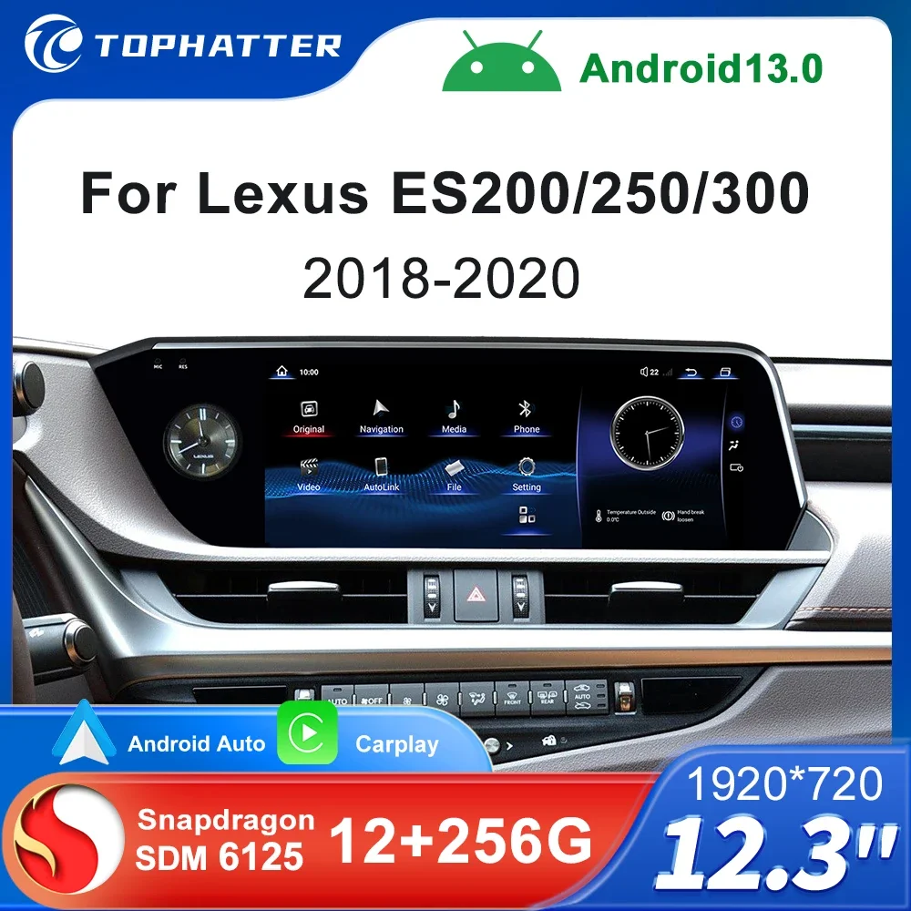 Android 14 For Lexus ES ES200 ES250 ES300 2018-2020 CarPlay Android Auto 8 Core Multimedia Player Car Monitor Video Navigation