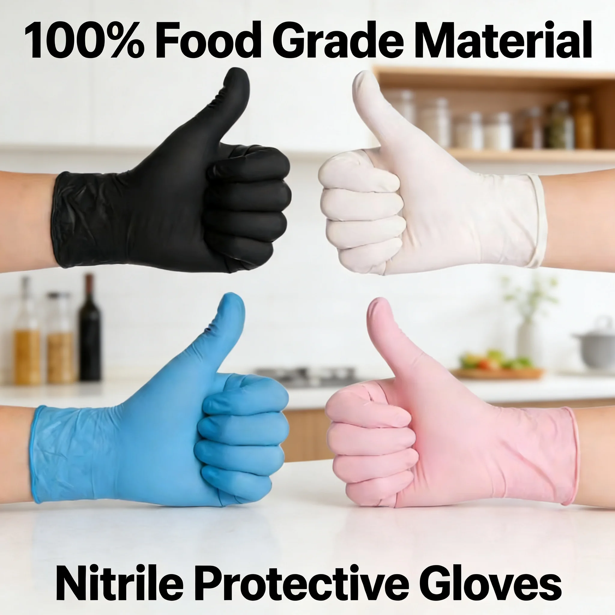 100 Guantes de Nitrilo Negros, Guantes Desechables Gruesos para Limpieza, Peluquería, Lavado de Platos, Tatuajes, Impermeables