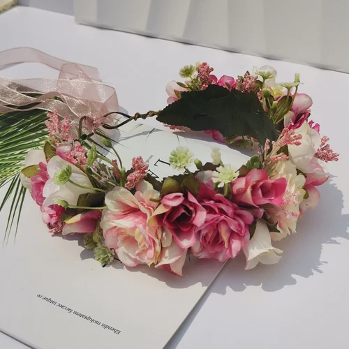 Imagen 2 del producto Corona de flores de rosa y peonía, diademas hechas a mano, accesorios para el cabello de boda para mujeres, damas de honor nupcial, diademas de flores para niñas