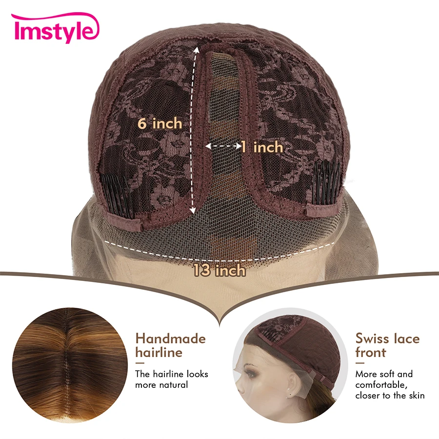 Imstyle Wig pirang sintetis renda depan Wig T Part Lace Wig gelap akar Wig harian untuk wanita serat rambut alami tahan panas