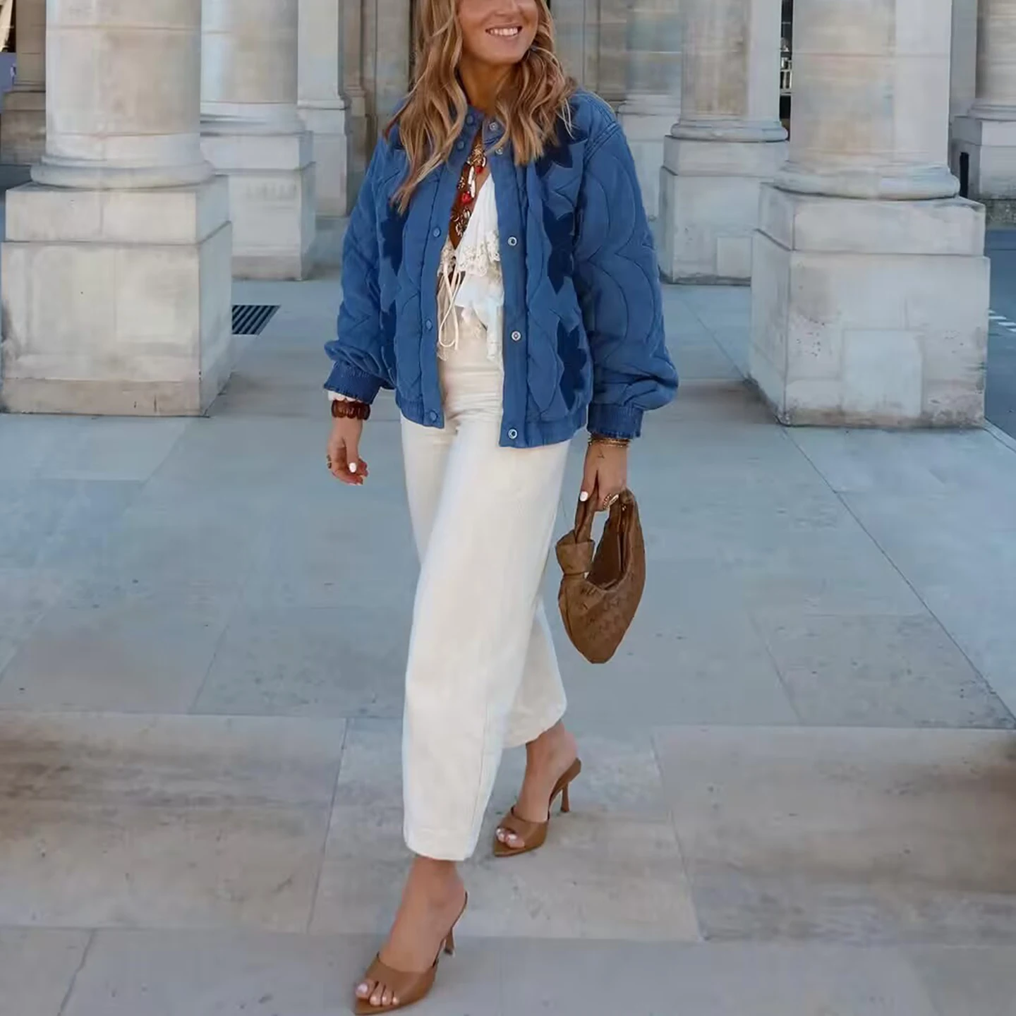 Jaqueta de aodão casual estilo f versátil colete de aodão bordado primavera outono moda outerwear confortável resp...