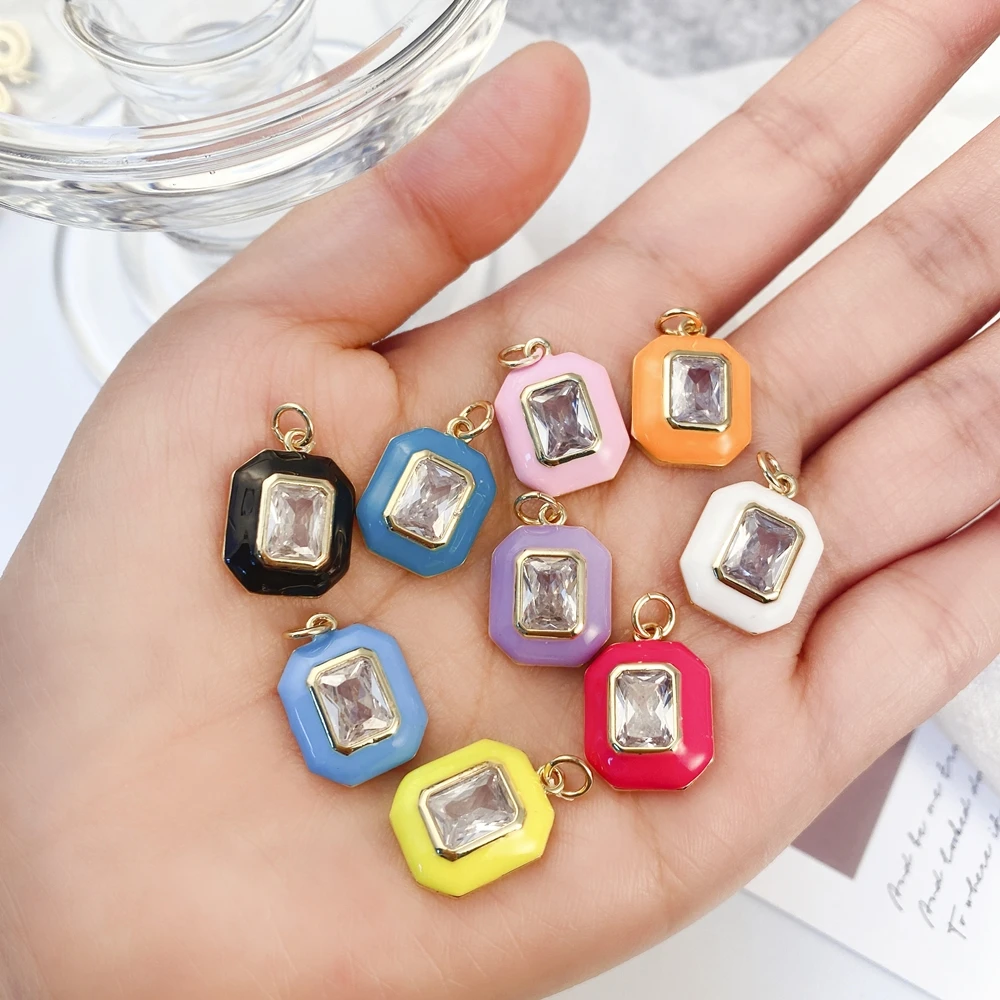 Juya 18K vergoldet handgemachte Cz Candy Farbe Liebe Herz Quadrat ovale Form Emaille Charms für DIY Frauen kreative Schmuckherstellung – Detail 2