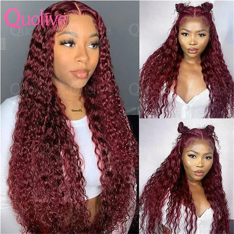 

Парик из натуральных волос с глубокой волной, 250 плотности, цвет 99J Бордовый, 13x6, с кружевной передней частью, бразильские окрашенные кудрявые красные парики с кружевной передней частью, 30-36 дюймов