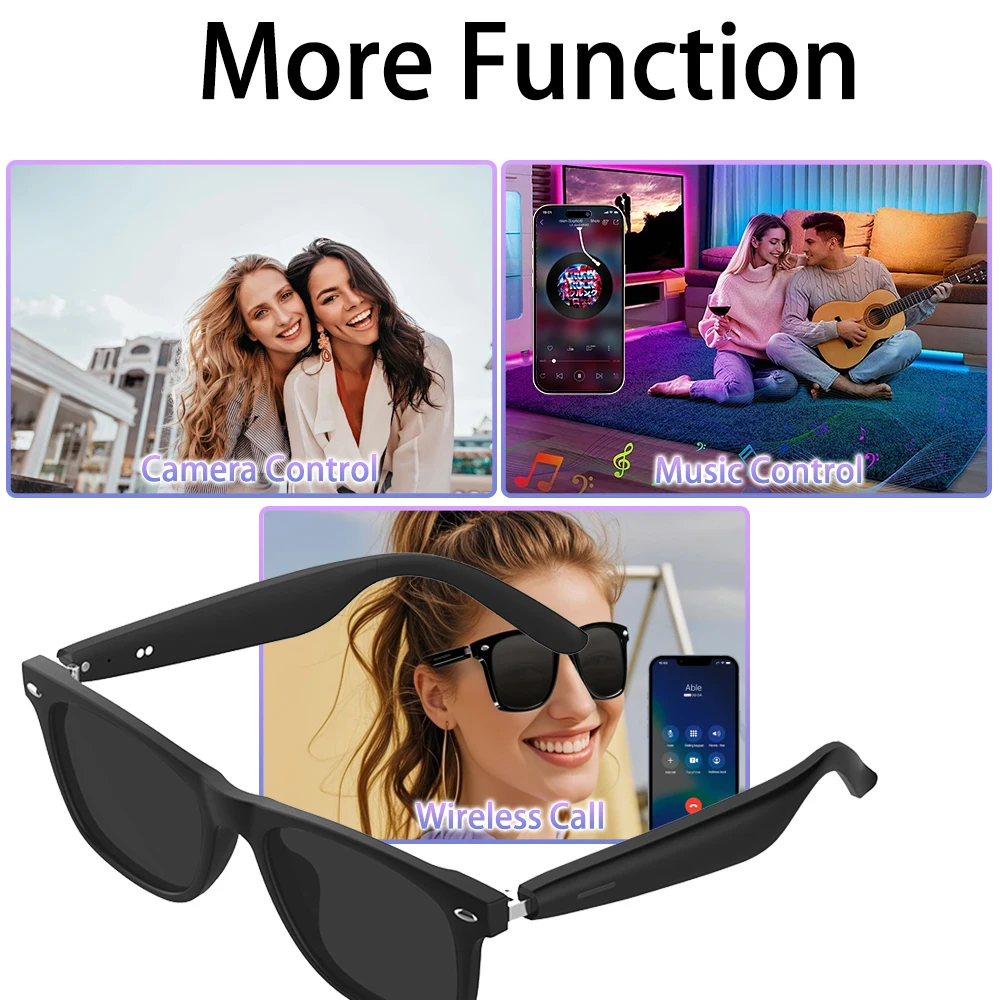 SENBONO Smart Glasses Camera Control Bluetooth Call Music Control Open Listening Design Polarized Lenses Smart Sunglasses