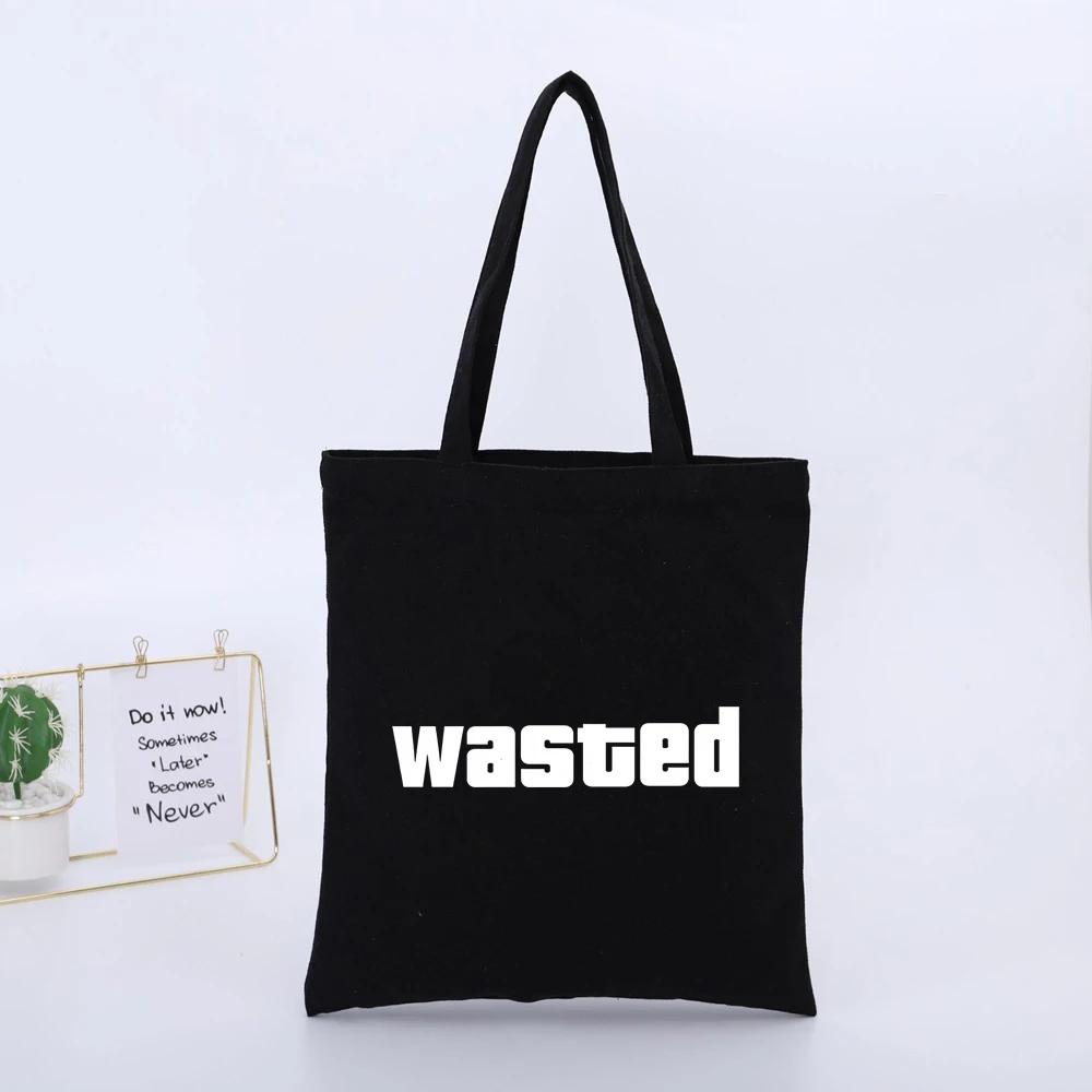 Men's Letter Print Canvas Shopping Bag, Streetwear Style for Daily Casual Use