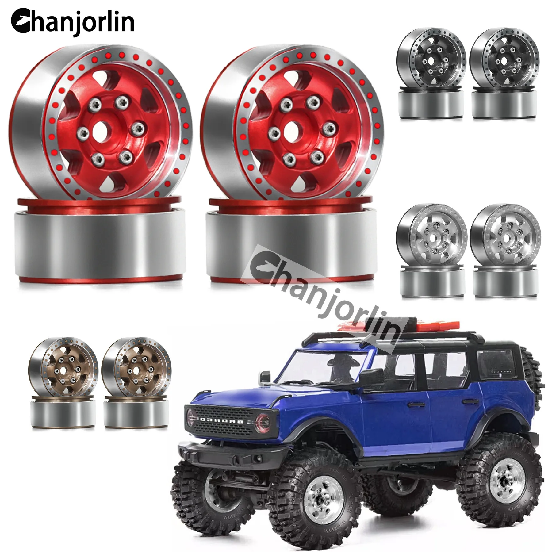 1.0in Metal Beadlock Wheel Rims Alloy Hub Fit 1/24 1/18 Crawler Tires for 1:18 1:24 RC Car Axial SCX24 FMS FCX24 Traxxas TRX4M