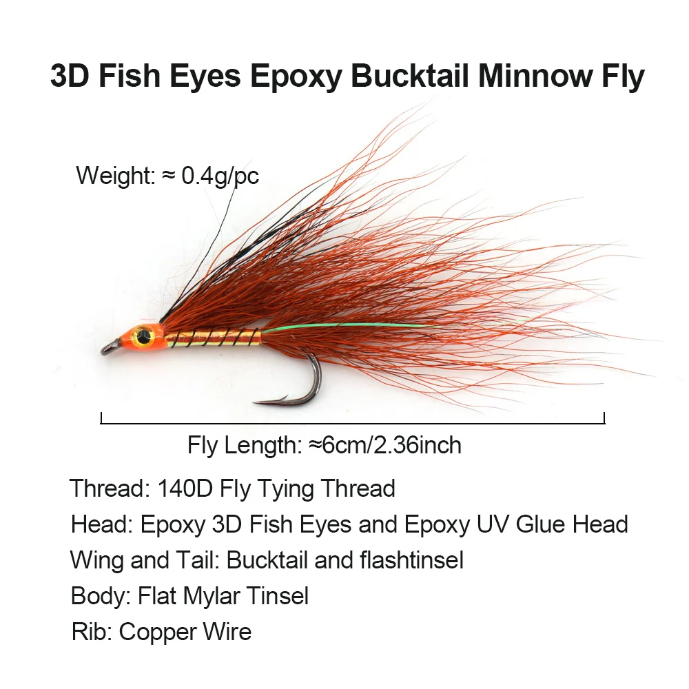 Moscas streamer Bucktail 3D epoxi ojo Vtwins para trucha y lucio - imagen 4