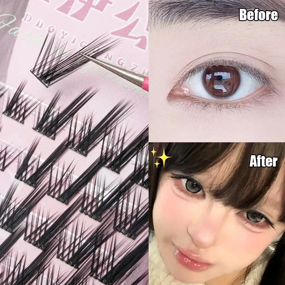 フォックスアイ効果ふわふわつけまつげ再利用可能な DIY 個別目を大きくするメイクアップまつげエクステンションクラスター分割まつげ K7Q9