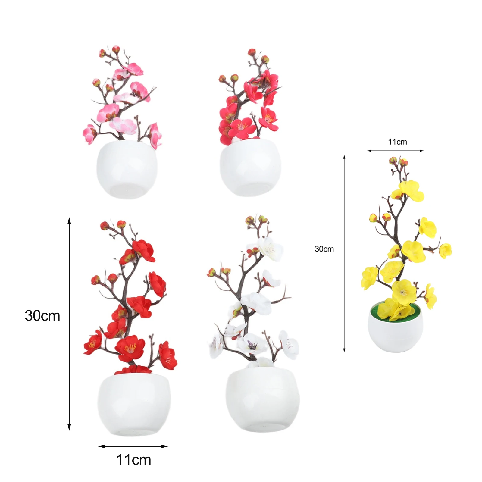 Plastic Fake Wax for plum Bonsai for Bedroom Nightstand Decor Artificial Flower Tray Planting Realistic Branch and Bloom Detail