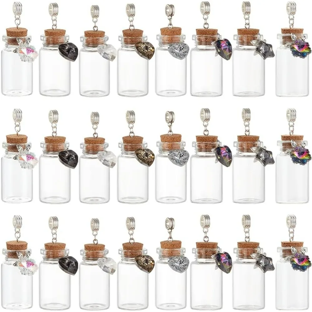 

24pcs Heart Glass Bottle Pendants 2 Styles Colorful Electroplated Glass Charms Pendants for Necklace Earring Keychain Jewelry