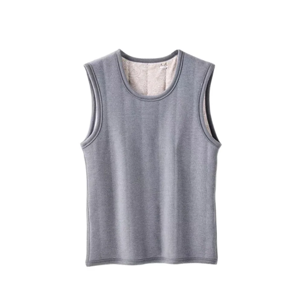 

Fashion Sleeveless Men's Velvet Vest Thicken Top Round Neck Warm Base Wool Vest Plus Size Solid Color Winter Thermal Vest Male