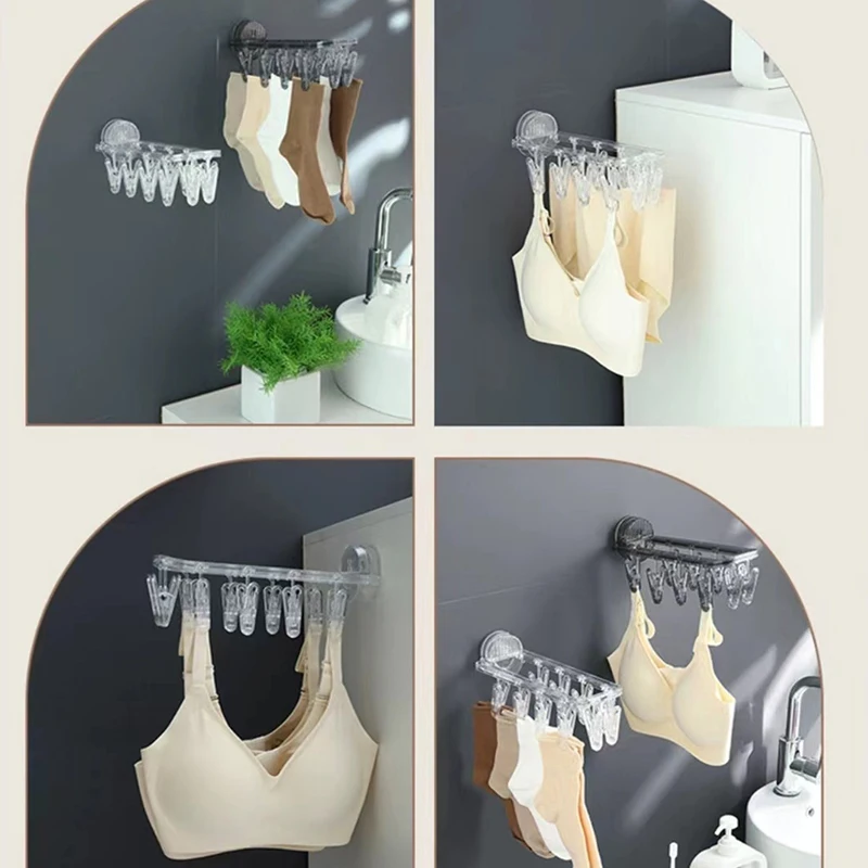 Suction Cup Folding Clothes Hanger No Punching Required Household Clothes Drying Rack Wall Hanging Sock Drying Rack