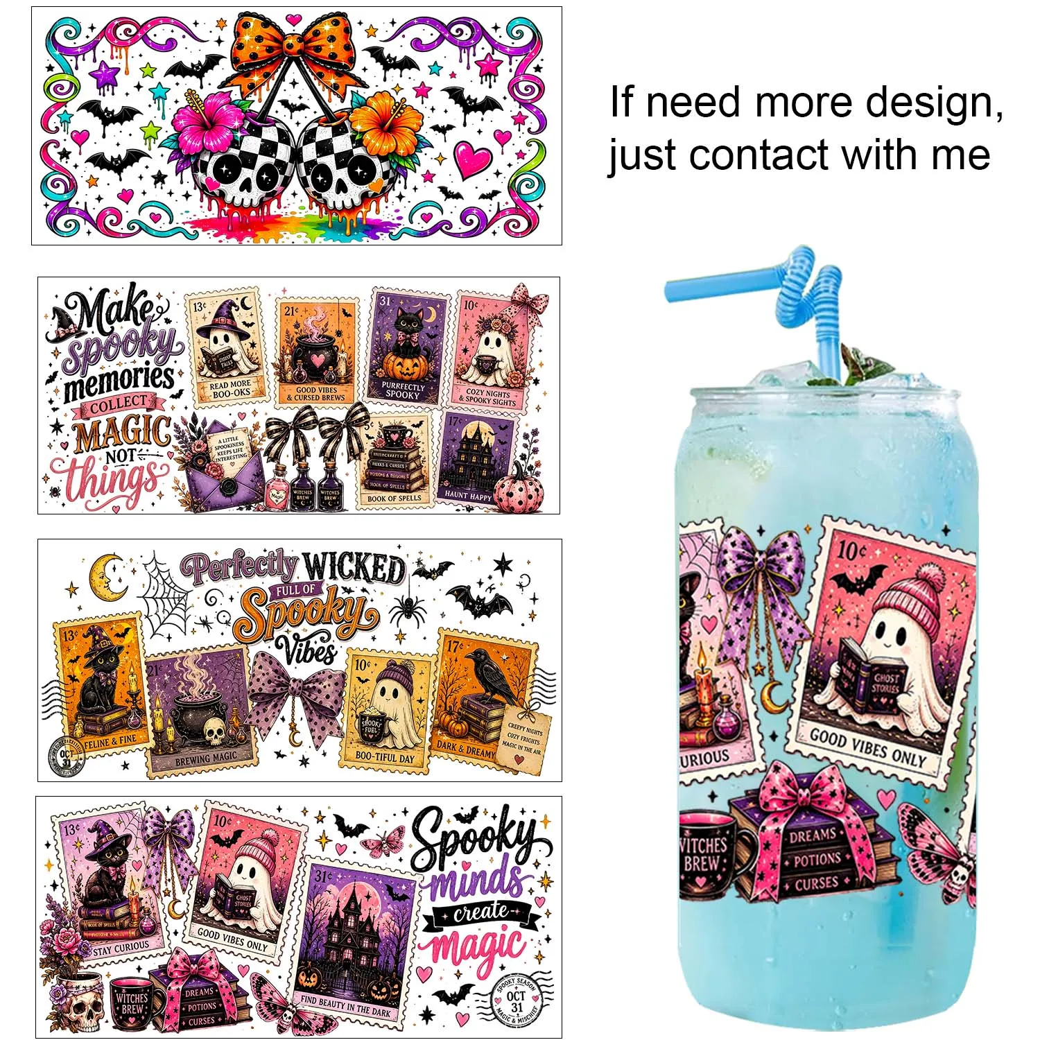Funny Halloween Pumpkin Season Uvdtf Sticker waterproof DIY Decals 3D transfers uvdtf tumbler stickers 16oz uv dtf cup wraps