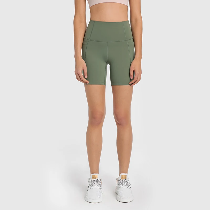 Women High Waist Yoga Shorts With Side Pockets Hip Lifting Quick Dry Running Training Fitness Gym Activewear