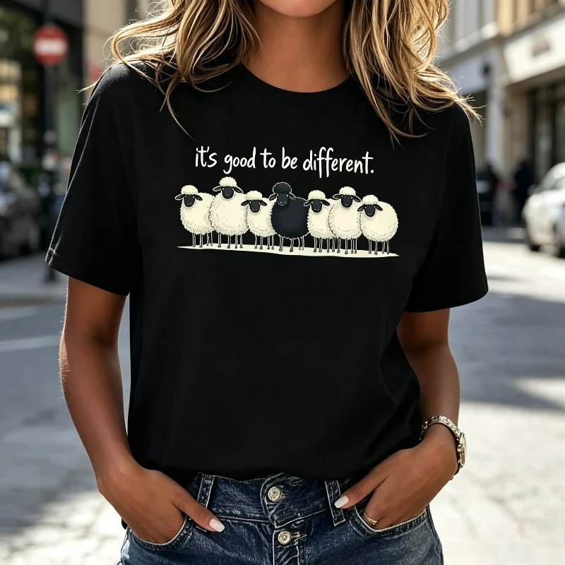 Cute Sheep Graphic Tee Women it's good to be different Print Daily Casual Shirt