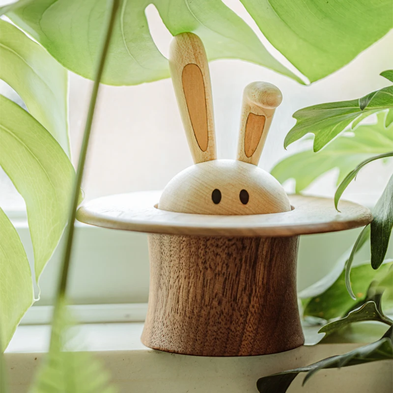 Music box magician's rabbit music box wooden decorations original solid wood girl living room decoration