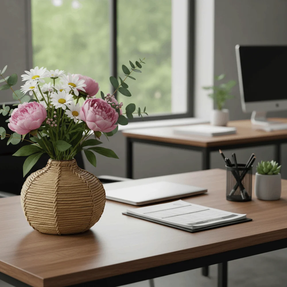 

Creative Rustic Bohemian Woven Vase Striped Pattern Handmade Desktop Flowers Vase Retro Arrangement Flower Basket Living Room