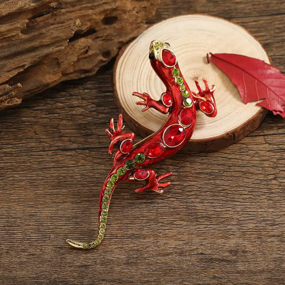 

Animal Shape Enamel Brooch Exquisite Vintage Reptile-shaped Crystal Brooch Retro Alloy Lizard Gecko Pin Fashion for Men's