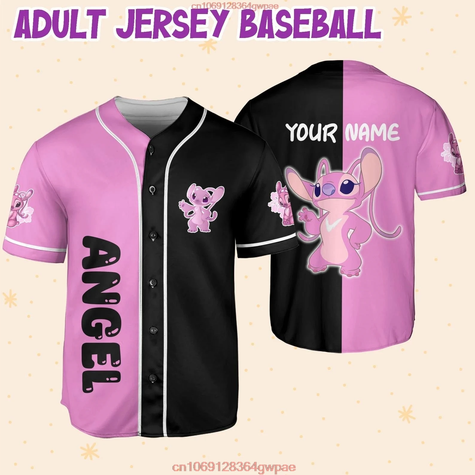 Homens e mulheres Disney Nome personalizado Baseball Jersey, Anjo Ponto Camisas, Namorada Camisas