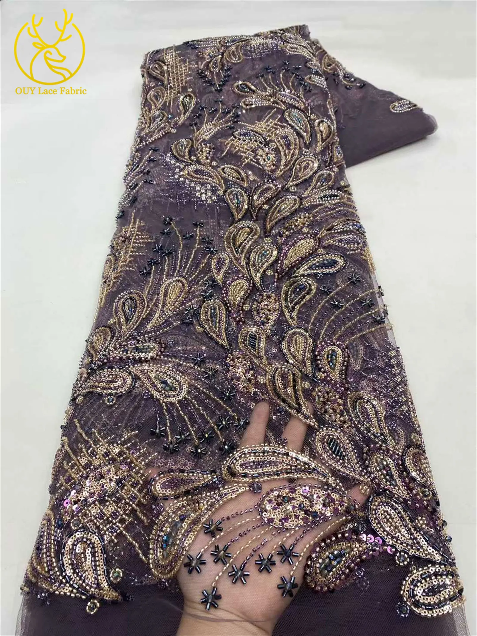 Tessuto di pizzo da sposa ricamato con perline africane di lusso Sposo Tessuto di pizzo francese nigeriano con paillettes a rete Abito da festa da donna cucito