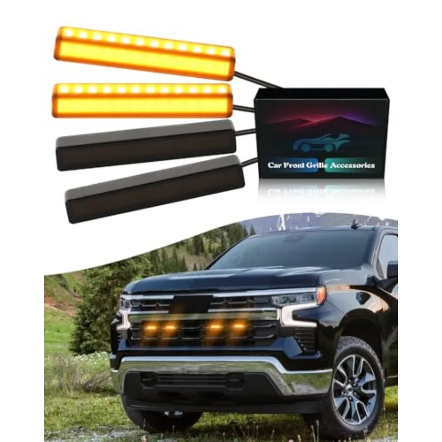 

LED Amber Grill Lights for 2019-2024 2025 Chevrolet Silverado Grille Lights Silverado 1500 2500 3500 Accessories Front Grille T
