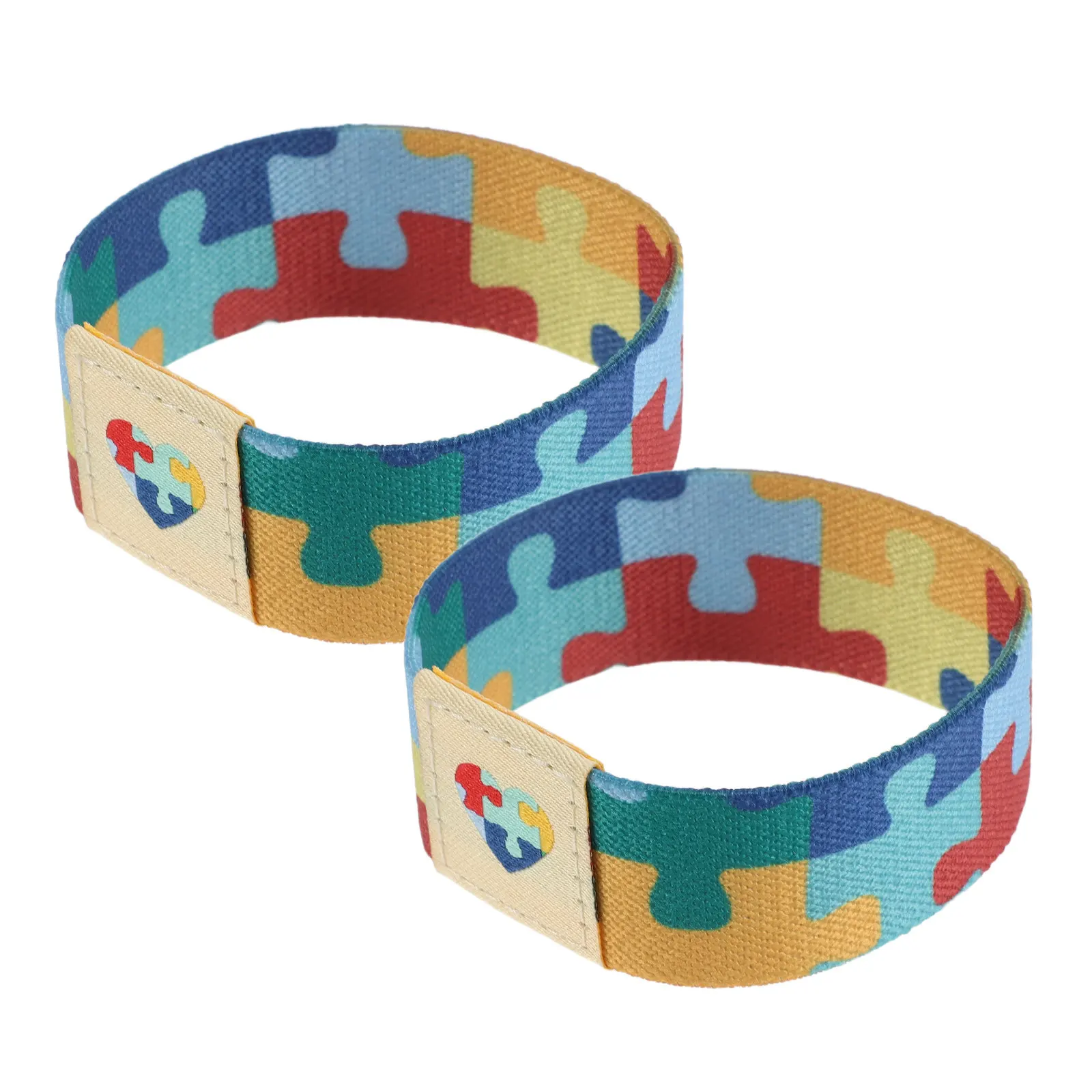 2Pcs Elastic Autism Puzzle Wristbands Colorful Sensory Bracelet for Tactile Visual Stimulation Awareness Support Activities
