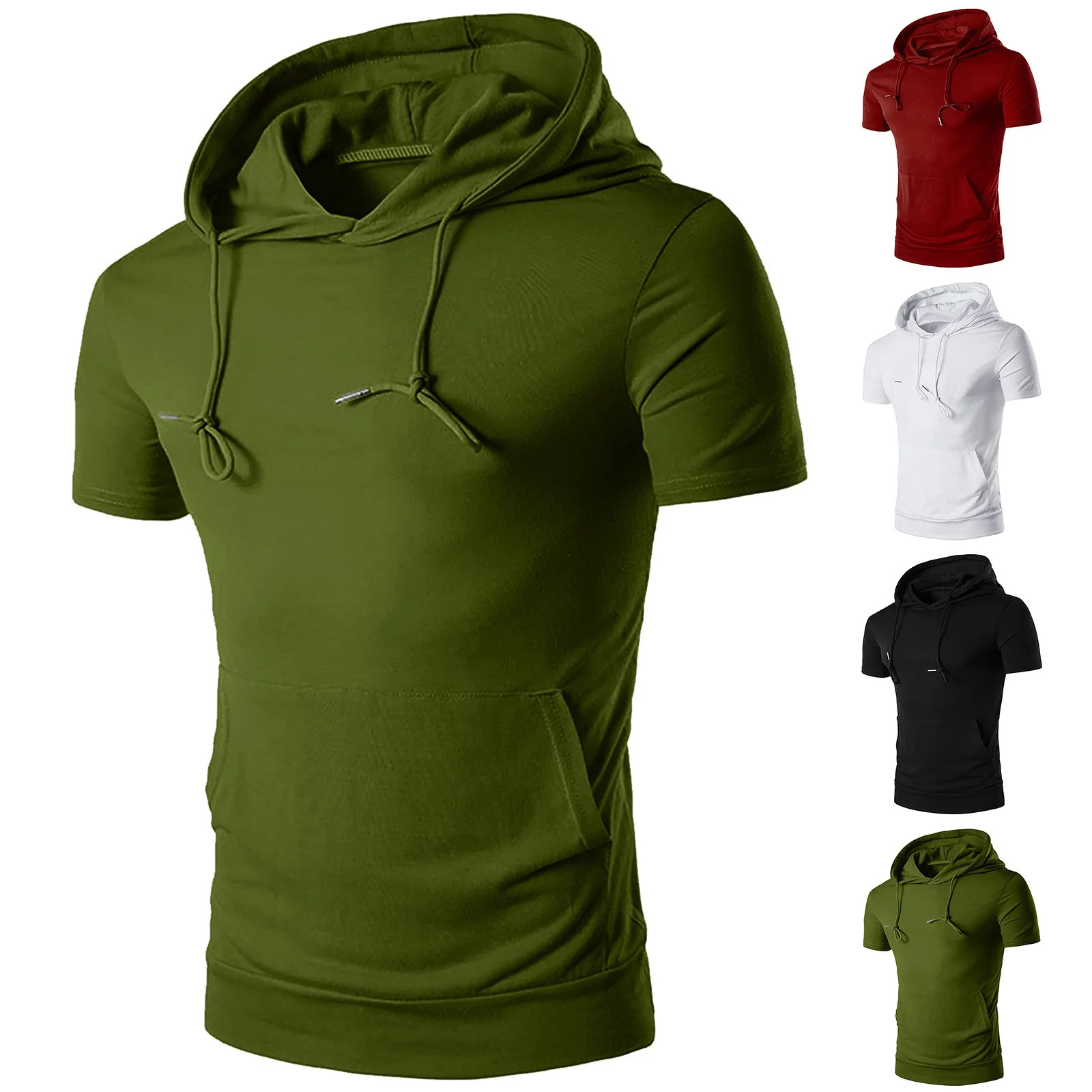 Men\'s Sport Casual Short Sleeved Hooded Vest Gym Fitness Running Workout Sweatshirt Bodybuilding Clothing Sportswear Pullover