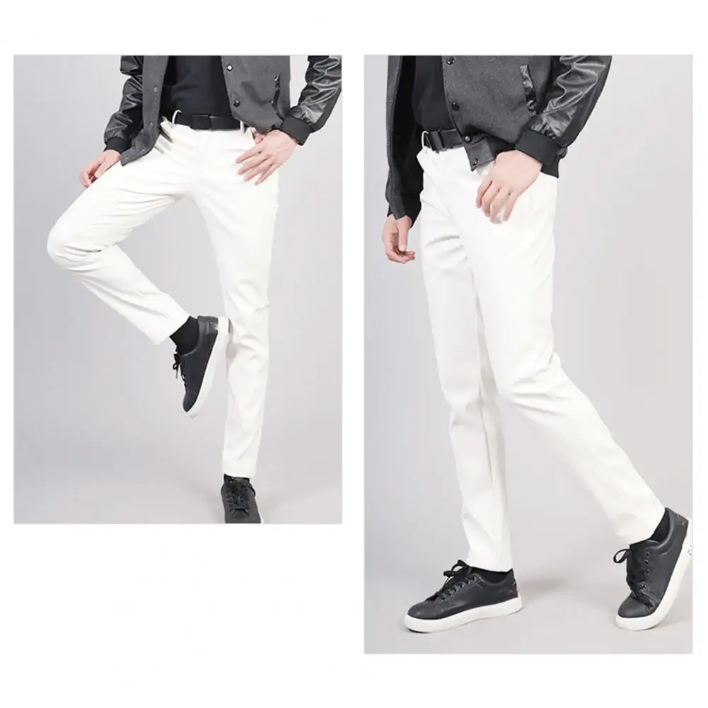 

Мужские брюки из искусственной кожи в стиле хип-хоп, мужские брюки из искусственной кожи для клубных выступлений, облегающие водонепроницаемые брюки с гладкой отделкой