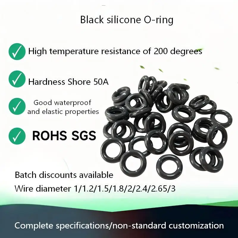 Black Food Grade Silicone O Ring Seal Cross‑section 1mm High Temp Waterproof Wearproof Environmental Rubber O‑Ring Gasket for