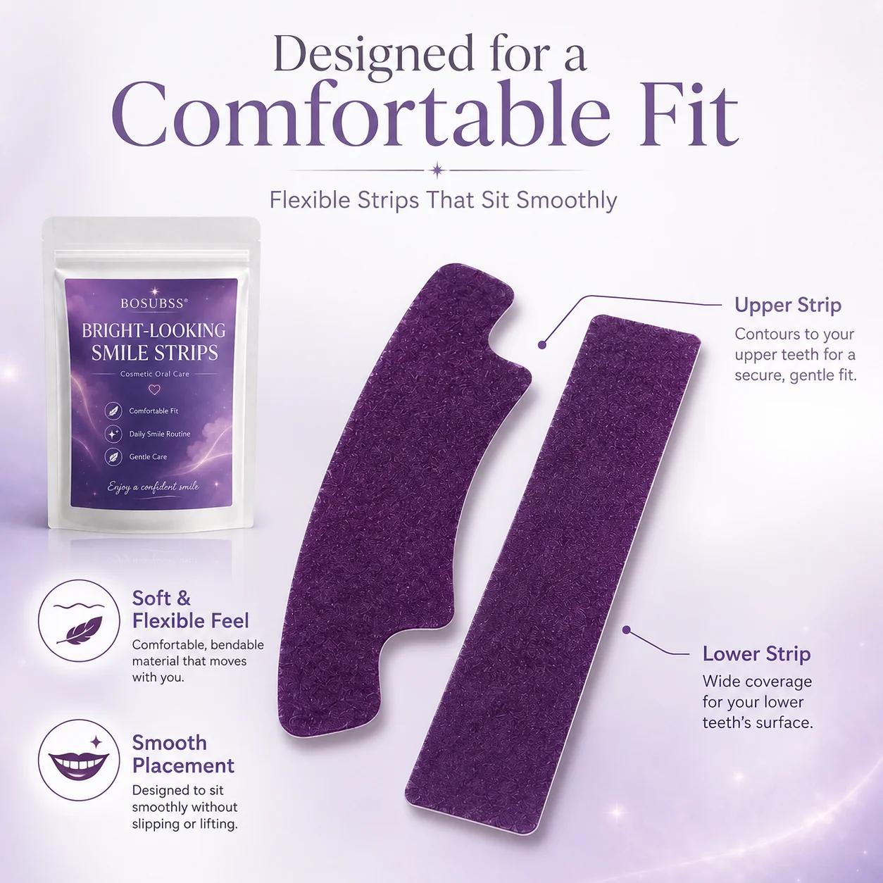 1/5 Pairs of Purple and White Dry Tooth Stickers Focus on Whitening Teeth, Removing Stains and Plaque, and Beautifying Teeth