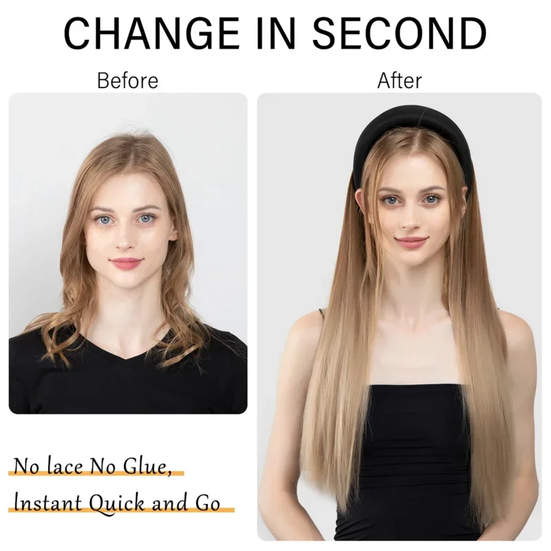 Синтетический парик с повязкой на голову, цветной натуральный длинный прямой парик с эффектом омбре, блондинка, коричневый, черный, парик для косплея для женщин SARLA M17