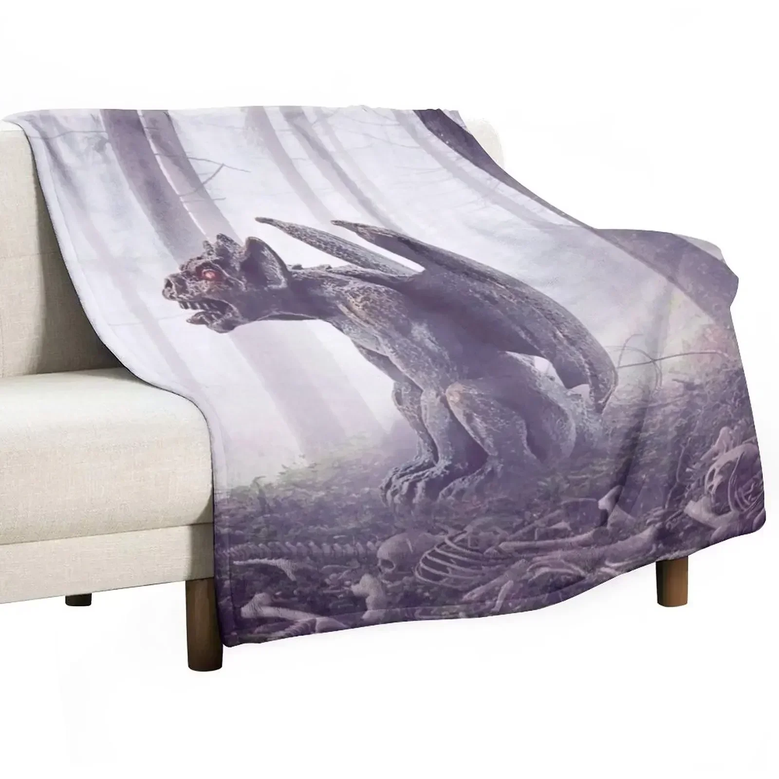 Mysterious gargoyle shrouded in fog Throw Blanket Bed Fashionable Bed Cute Soft Blankets