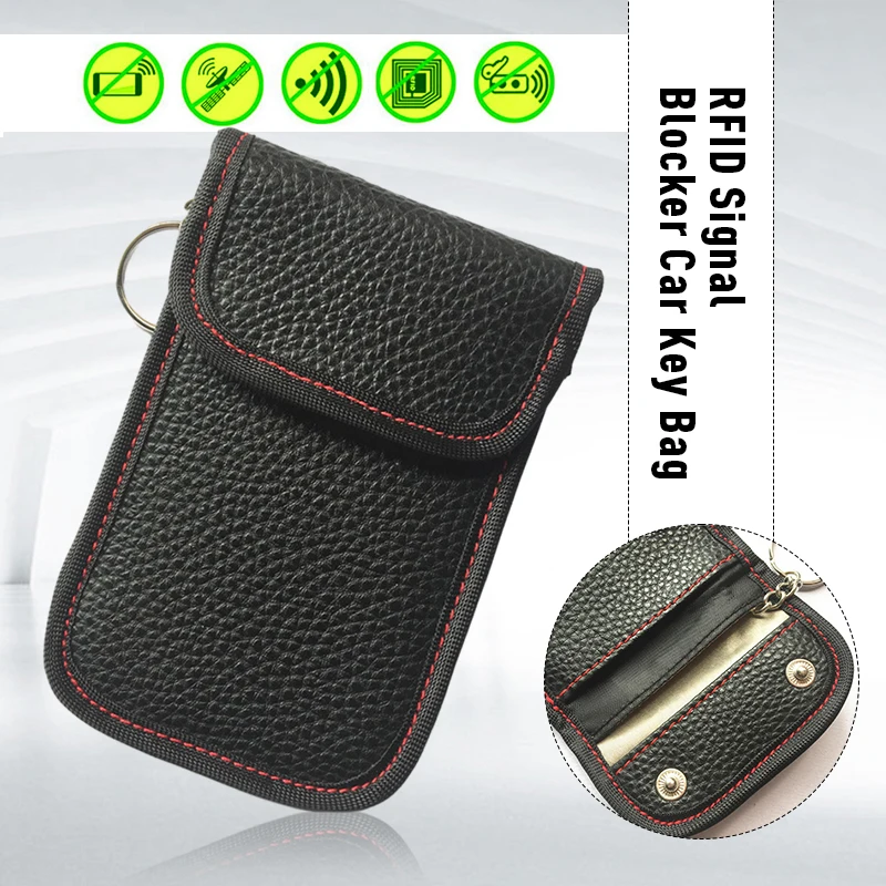 Leather Car Key Storage Bag Faraday Car Key Case FOB RFID Signal Blocker Phone Anti-tracking Shield Credit Card Theft Protection