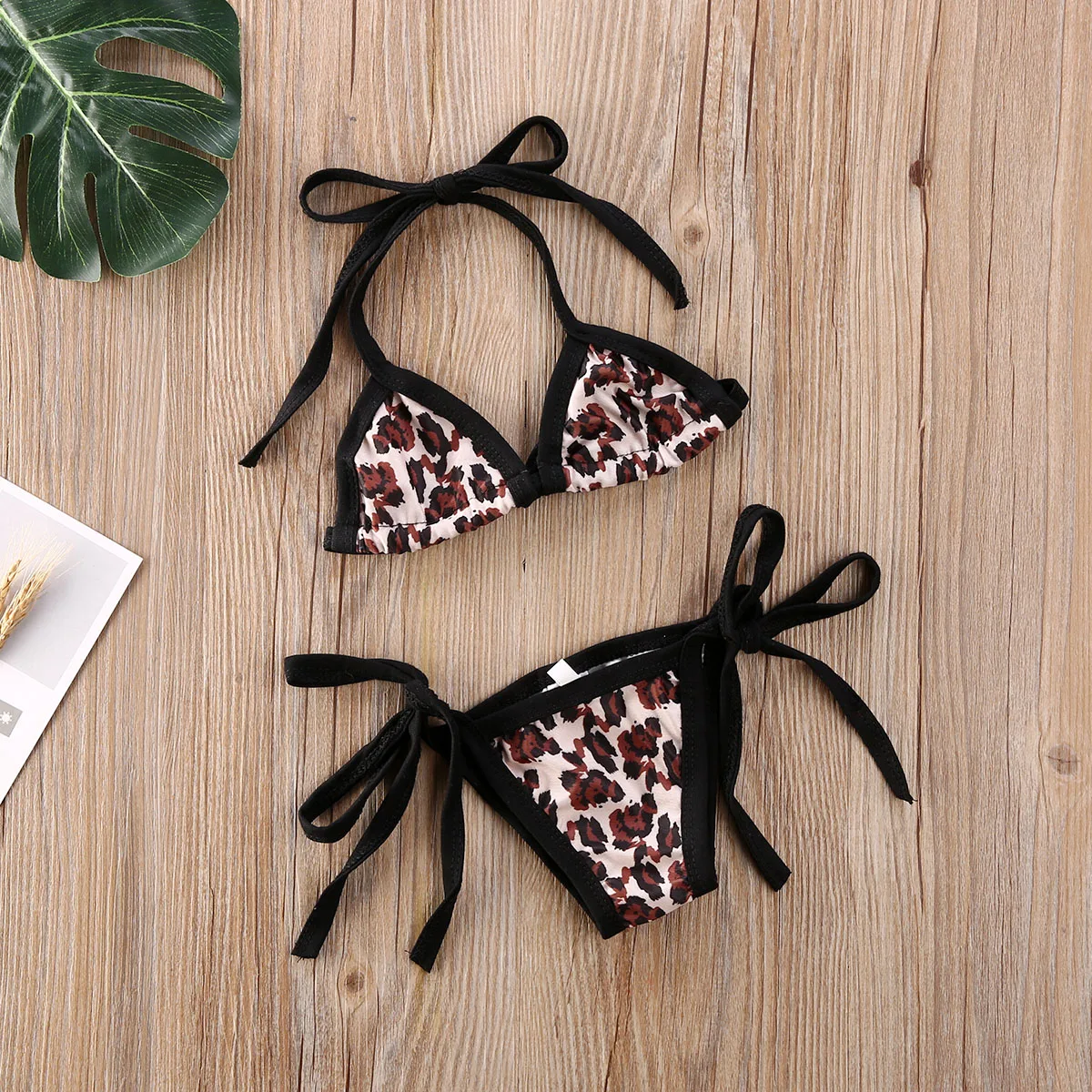 Toddler Baby Girl Bikini Set Leopard Print Bikini Halter Swimwear String Triangle Bathing Suits Beachwear