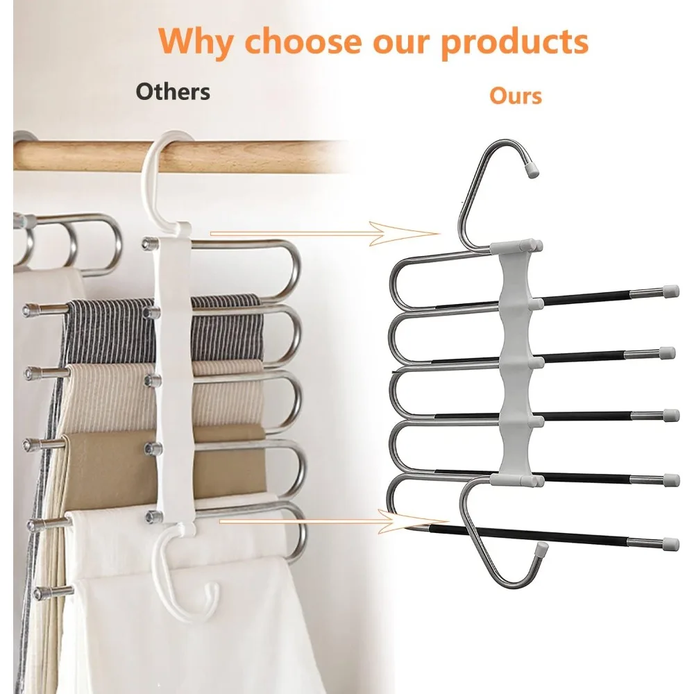 Upgrade Azeroth Pants Hangers 4 Pack Space Saving S-Type Stainless Steel Clothes Pants Hangers,Anti-Slip Design,Clothes Closet