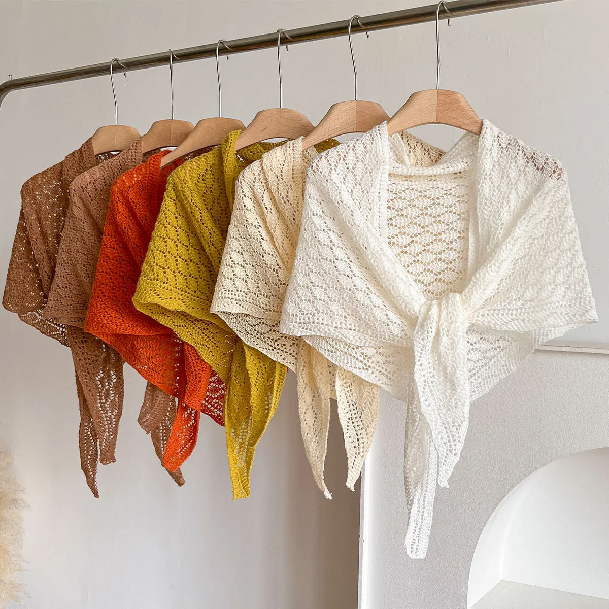 

Korean Hollow Out Knitted Shawl Summer Air Conditioning Fake Collar Neck Guard Knit Thin Knotted Cape Shoulder Scarf For Women